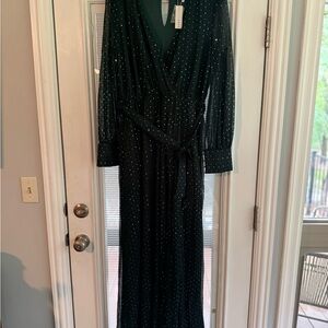 Baltic Born Abigail Sparkle Wrap Gown with Bishop Sleeves - dark green